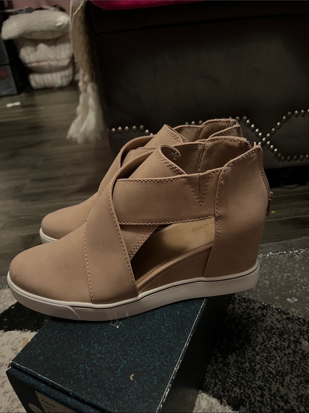 Maurices Taupe Crossover Wedge Sneakers NWOT